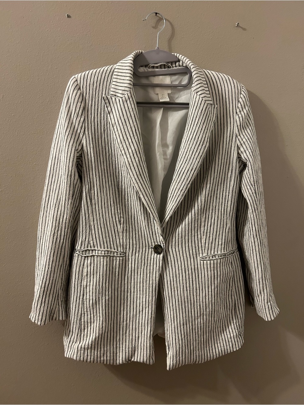 H&M Black & White Pinstripe Single-Button Blazer